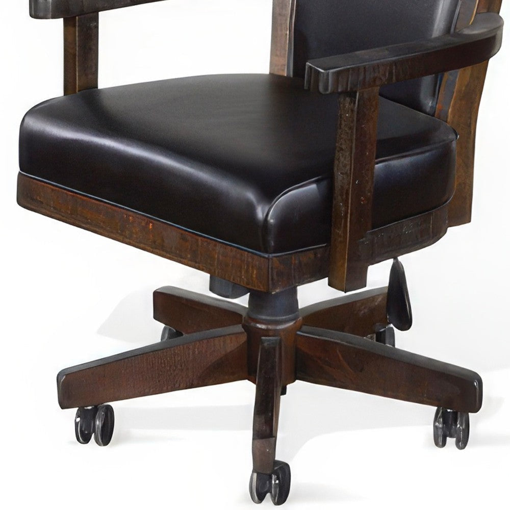 Flint Rolling Swivel Game Chair Black Faux Leather Dark Brown Wood BM324845