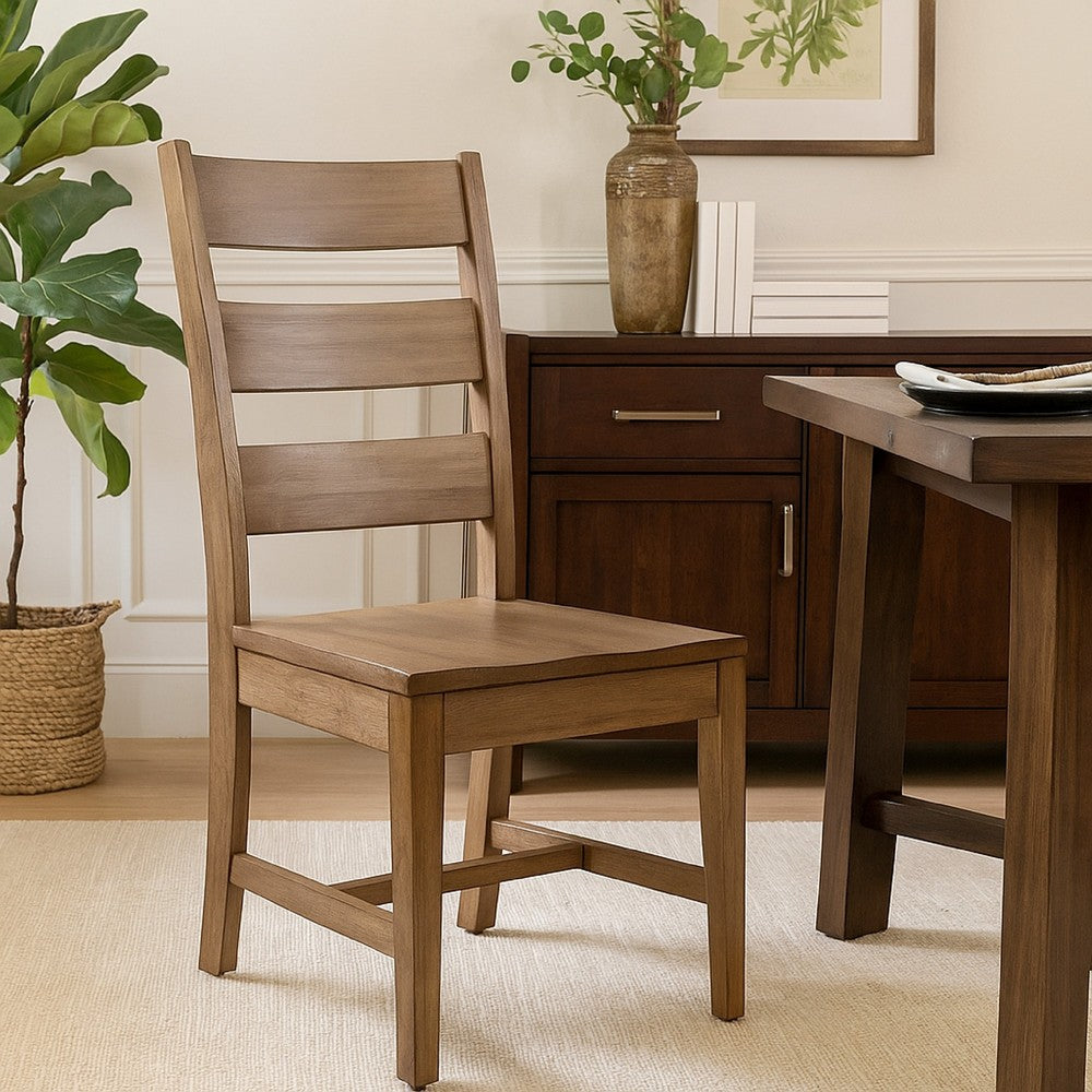 Yael Dining Chair Set of 2, Ladderback Design, Light Brown Mahogany