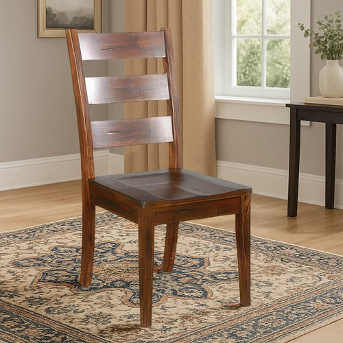 Reggie Dining Chair Set of 2, Ladderback, Dark Brown Mahogany Wood