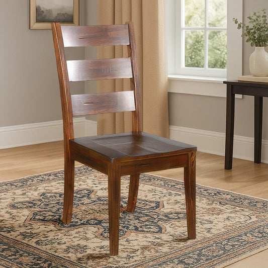 Reggie Dining Chair Set of 2, Ladderback, Dark Brown Mahogany Wood
