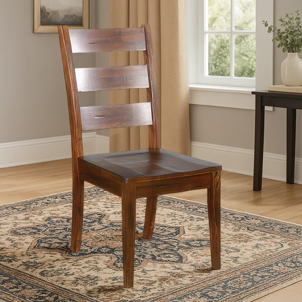 Reggie Dining Chair Set of 2, Ladderback, Dark Brown Mahogany Wood