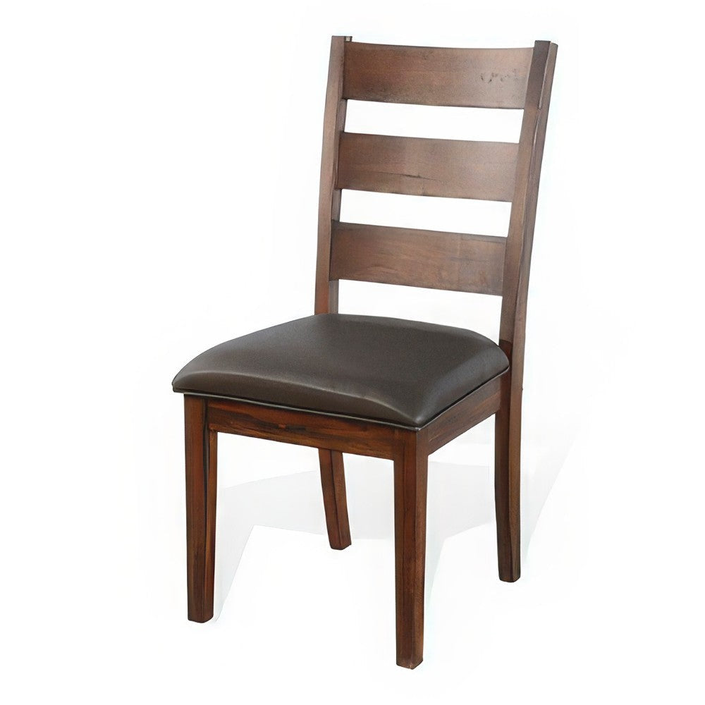 Reggie Dining Chair Set of 2 Ladderback Dark Gray Faux Leather Brown BM324851