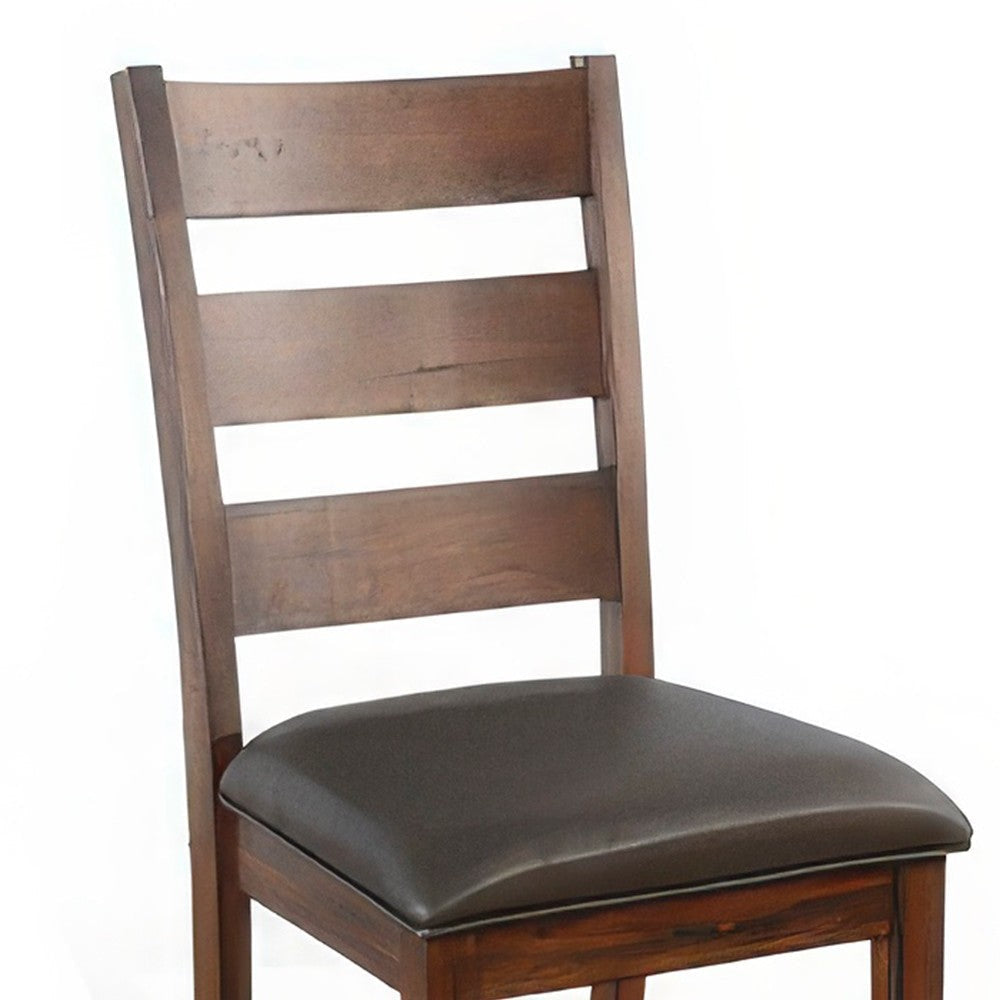 Reggie Dining Chair Set of 2 Ladderback Dark Gray Faux Leather Brown BM324851