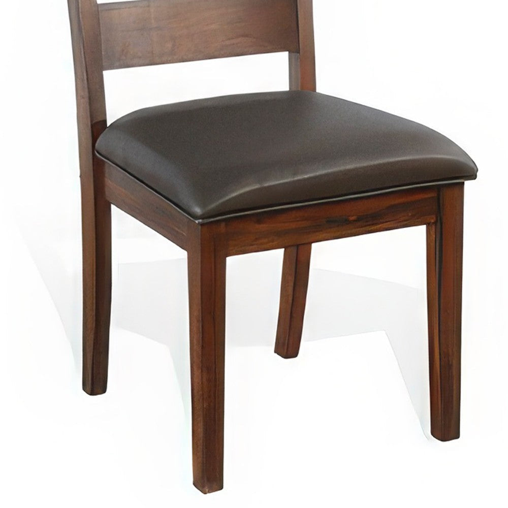Reggie Dining Chair Set of 2 Ladderback Dark Gray Faux Leather Brown BM324851