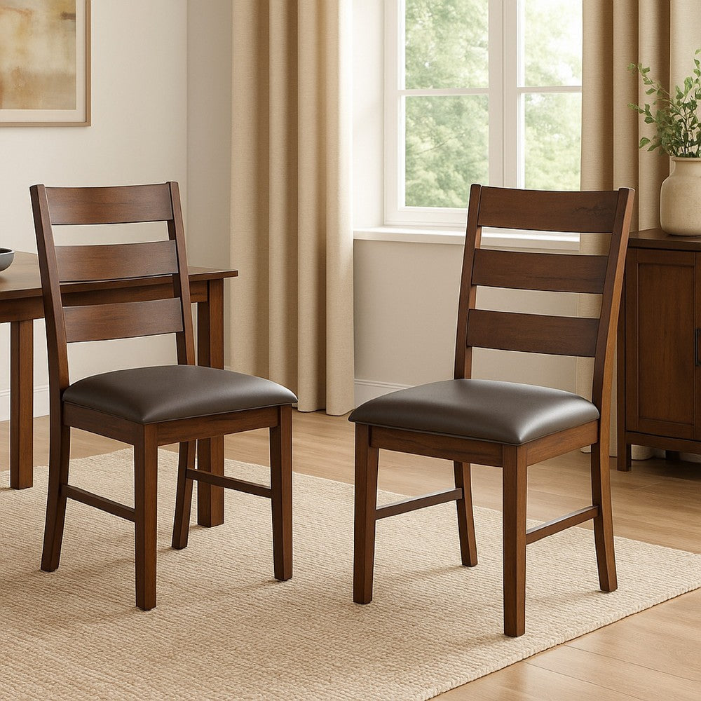 Reggie Dining Chair Set of 2, Ladderback, Dark Gray Faux Leather Brown