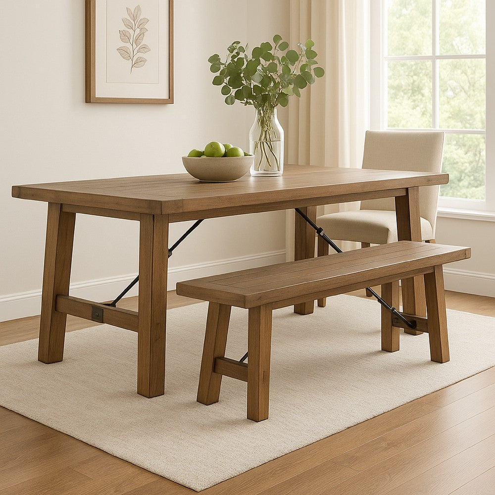 Yael Bench, 72" Light Brown Mindi and Mahogany, Turnbuckle Accents