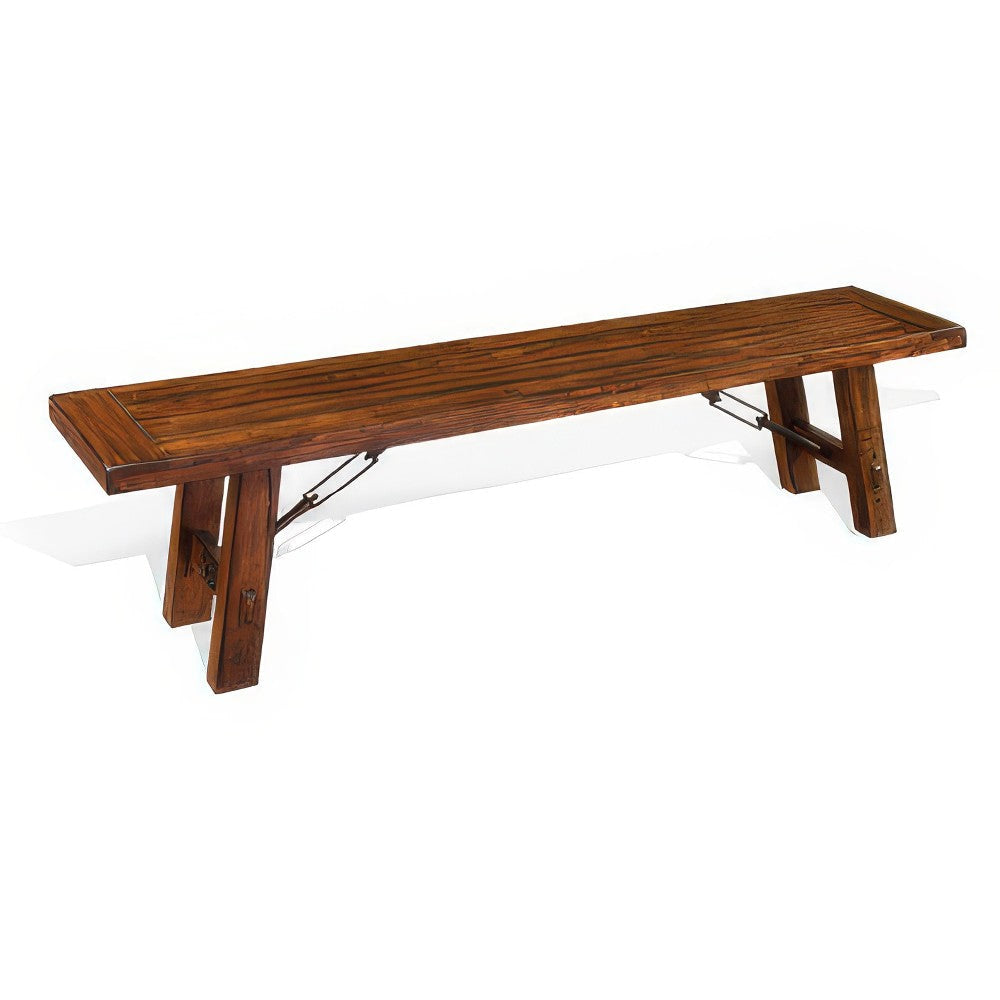 Reggie Bench, 72" Brown Mahogany Wood, Metal Turnbuckle Accent Design