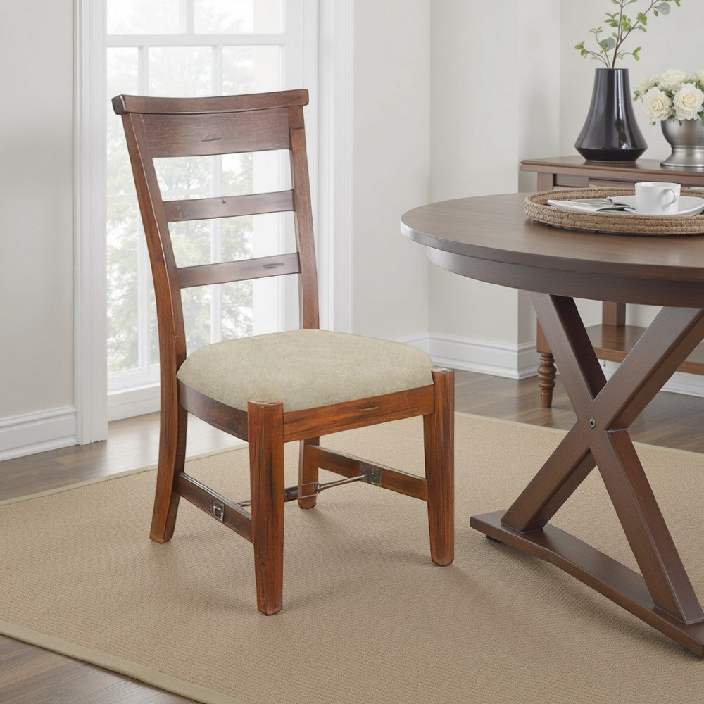 Reggie Side Dining Chair Set of 2, Ladderback, Beige, Brown Mahogany