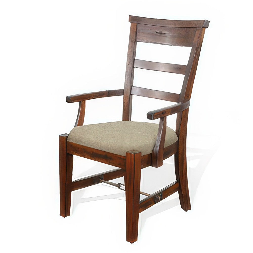 Reggie Dining Armchair Set of 2 Ladderback Beige Brown Mahogany Wood BM324855