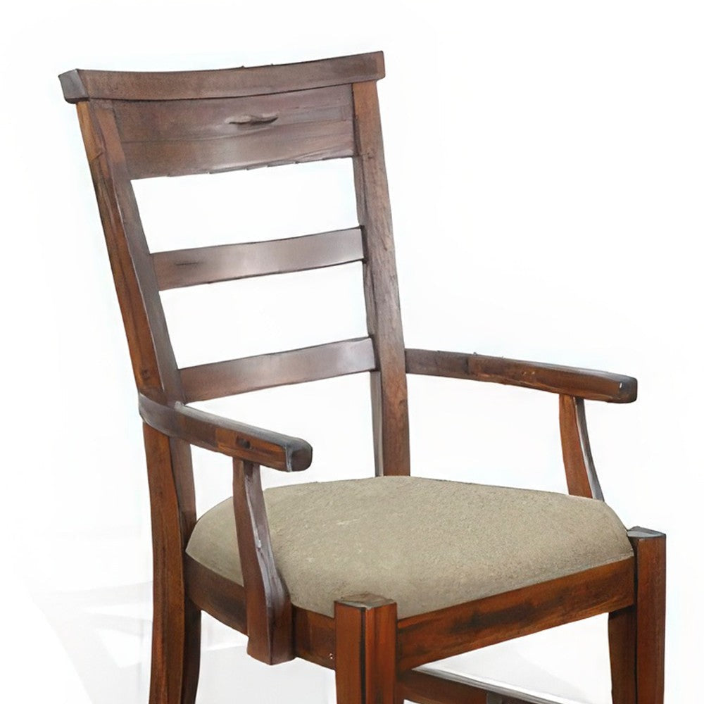 Reggie Dining Armchair Set of 2 Ladderback Beige Brown Mahogany Wood BM324855