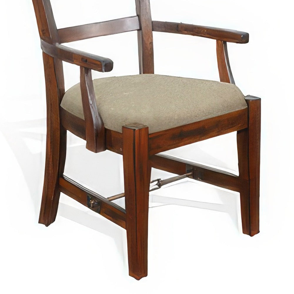 Reggie Dining Armchair Set of 2 Ladderback Beige Brown Mahogany Wood BM324855