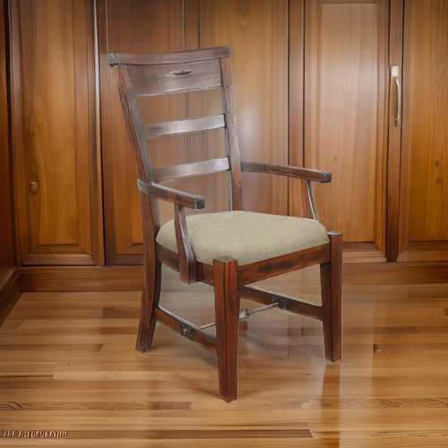 Reggie Dining Armchair Set of 2, Ladderback Beige, Brown Mahogany Wood