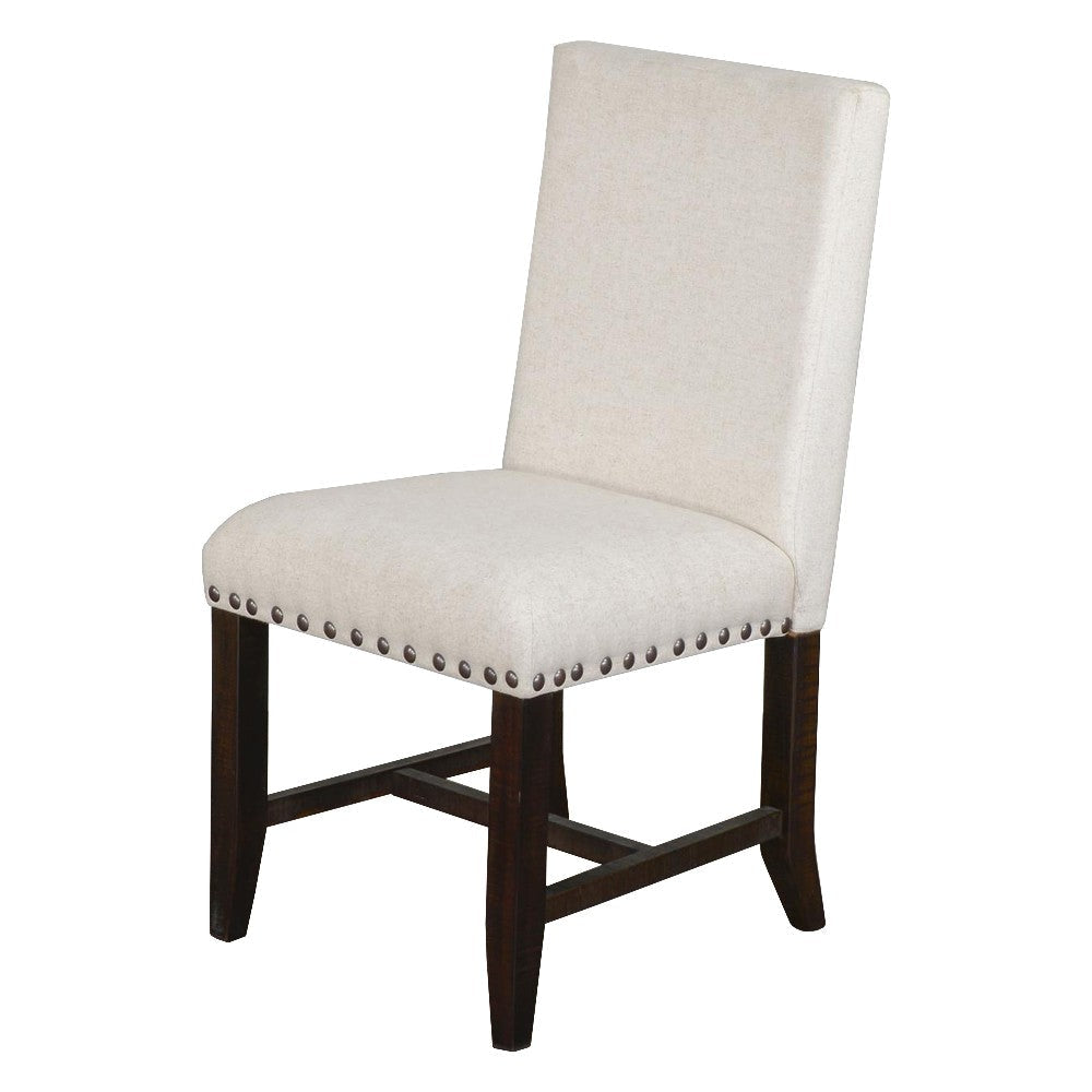 Anva Dining Chair Set of 2 Ivory Nailhead Trim Black Mahogany Wood BM324856
