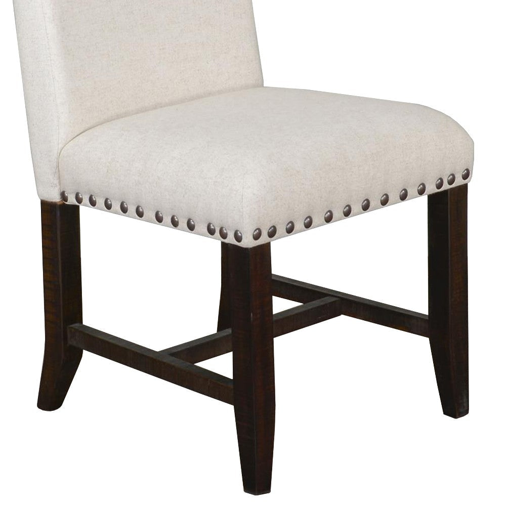 Anva Dining Chair Set of 2 Ivory Nailhead Trim Black Mahogany Wood BM324856