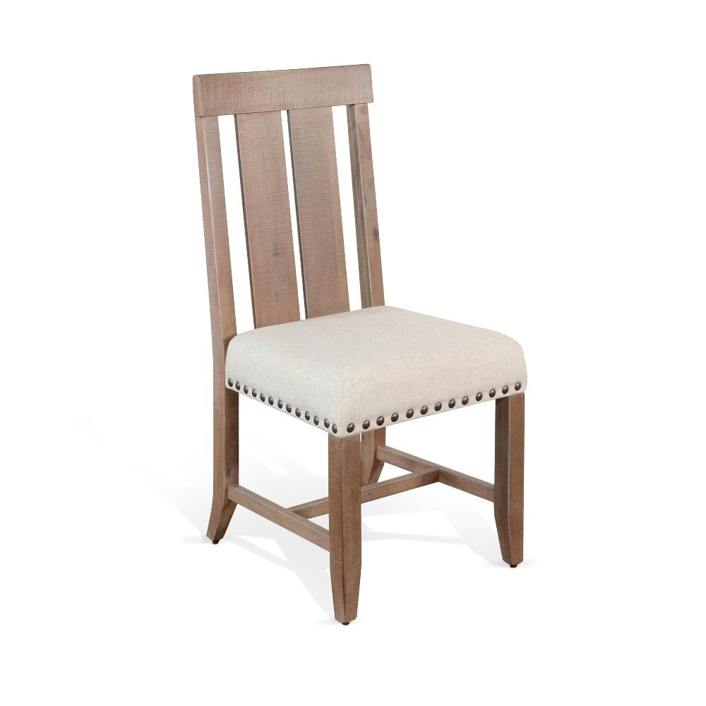 Anva Dining Chair Set of 2, Slat Back, White Fabric, Dark Brown Wood