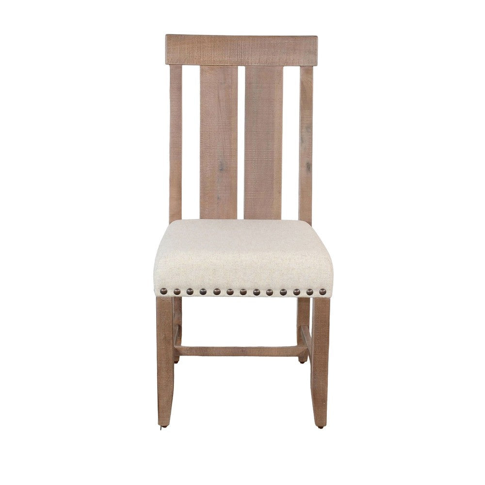 Anva Dining Chair Set of 2 Slat Back White Fabric Dark Brown Wood BM324857