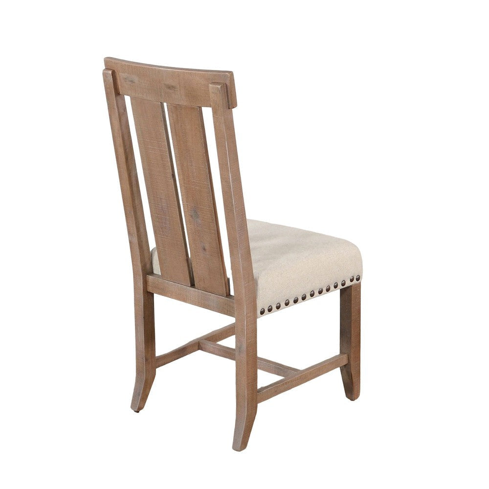 Anva Dining Chair Set of 2 Slat Back White Fabric Dark Brown Wood BM324857