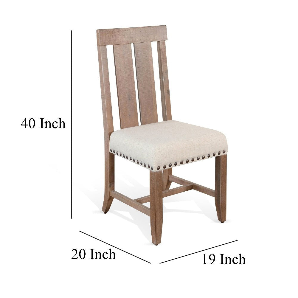 Anva Dining Chair Set of 2 Slat Back White Fabric Dark Brown Wood BM324857