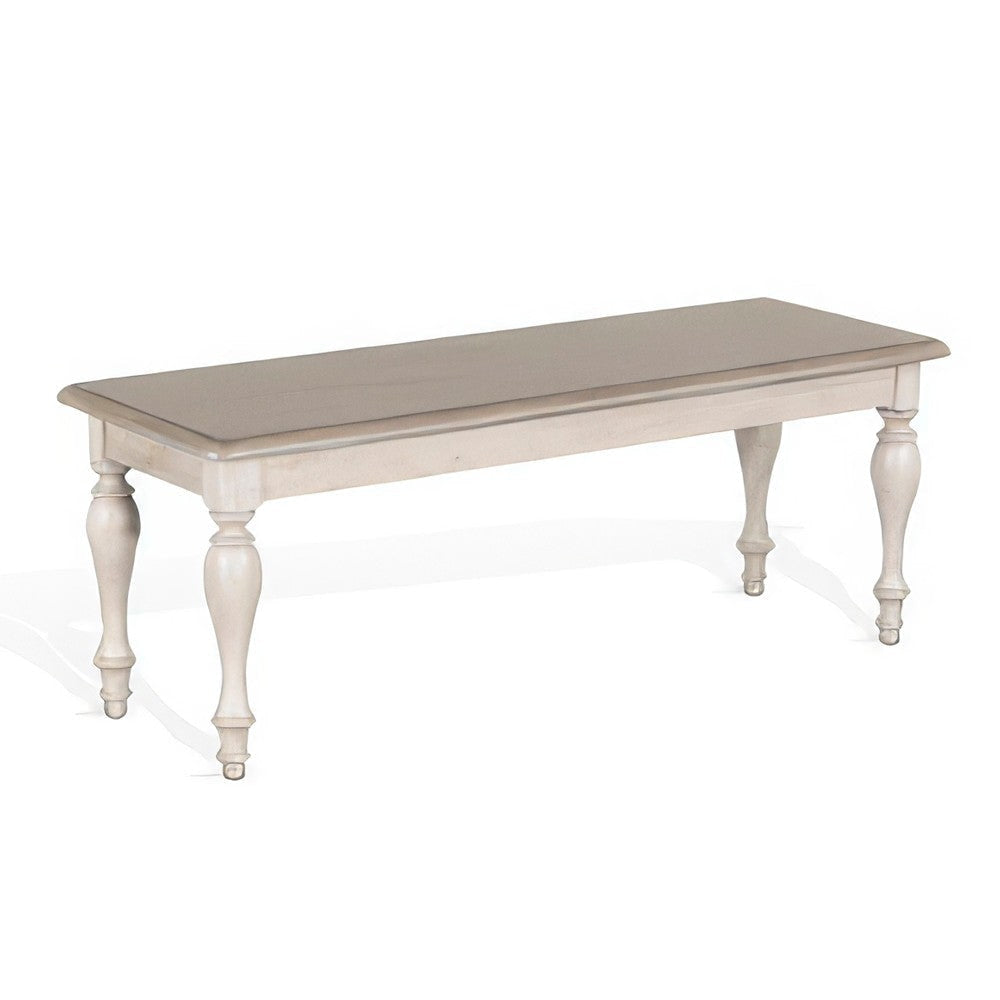 Sain Dining Bench Taupe Classic White Mahogany Wood Turned Legs 68’’ BM324860