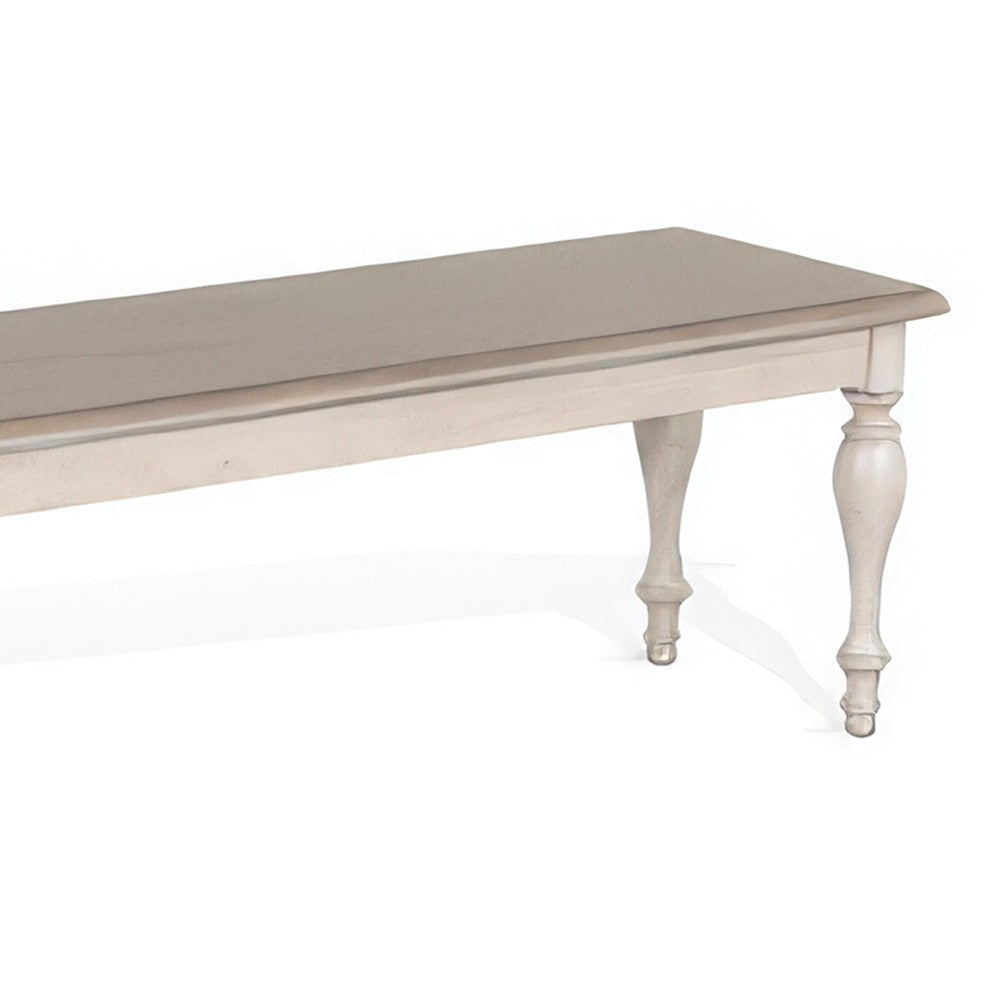 Sain Dining Bench Taupe Classic White Mahogany Wood Turned Legs 68’’ BM324860