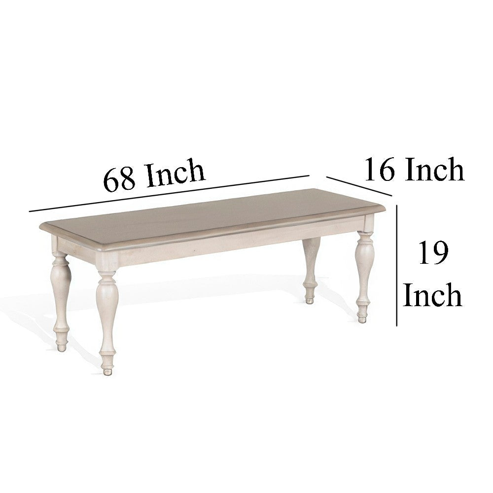 Sain Dining Bench Taupe Classic White Mahogany Wood Turned Legs 68’’ BM324860