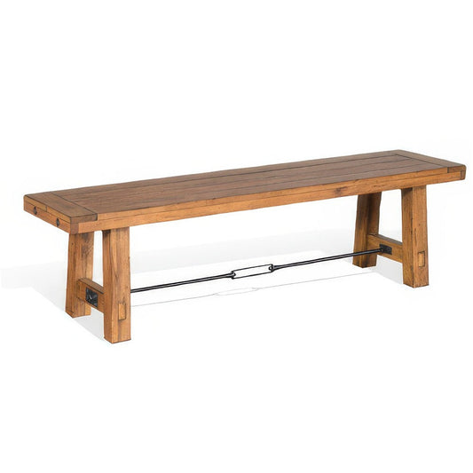 Jake Dining Bench, Light Brown Mahogany Wood, Turnbuckle Accent, 64"