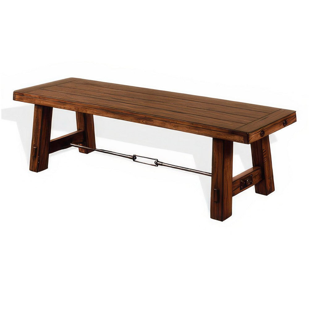 Reggie Wooden Bench | Rustic Brown Mahogany Wood Angled Legs | Turnbuckle Accents | 64’’ BM324863