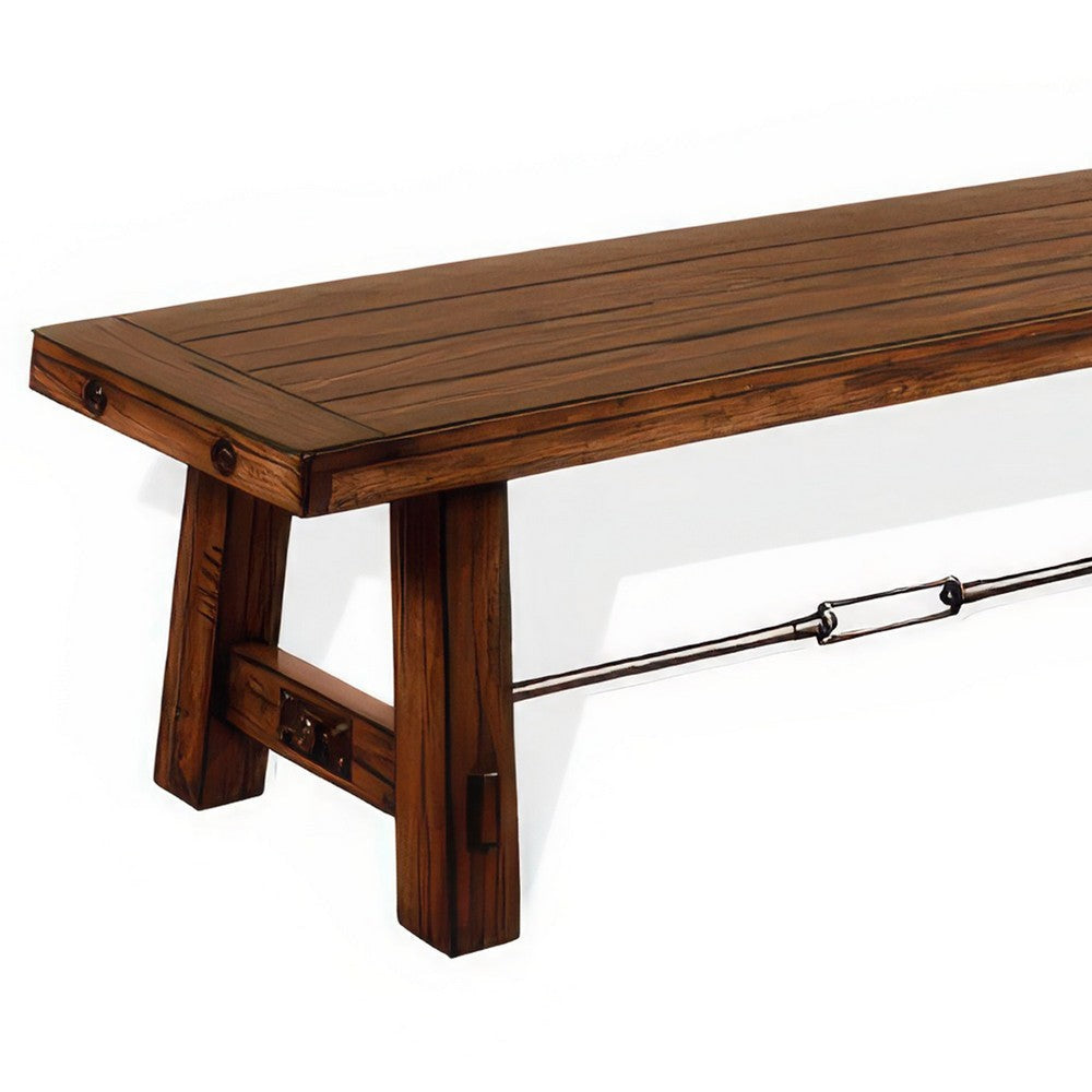 Reggie Wooden Bench | Rustic Brown Mahogany Wood Angled Legs | Turnbuckle Accents | 64’’ BM324863
