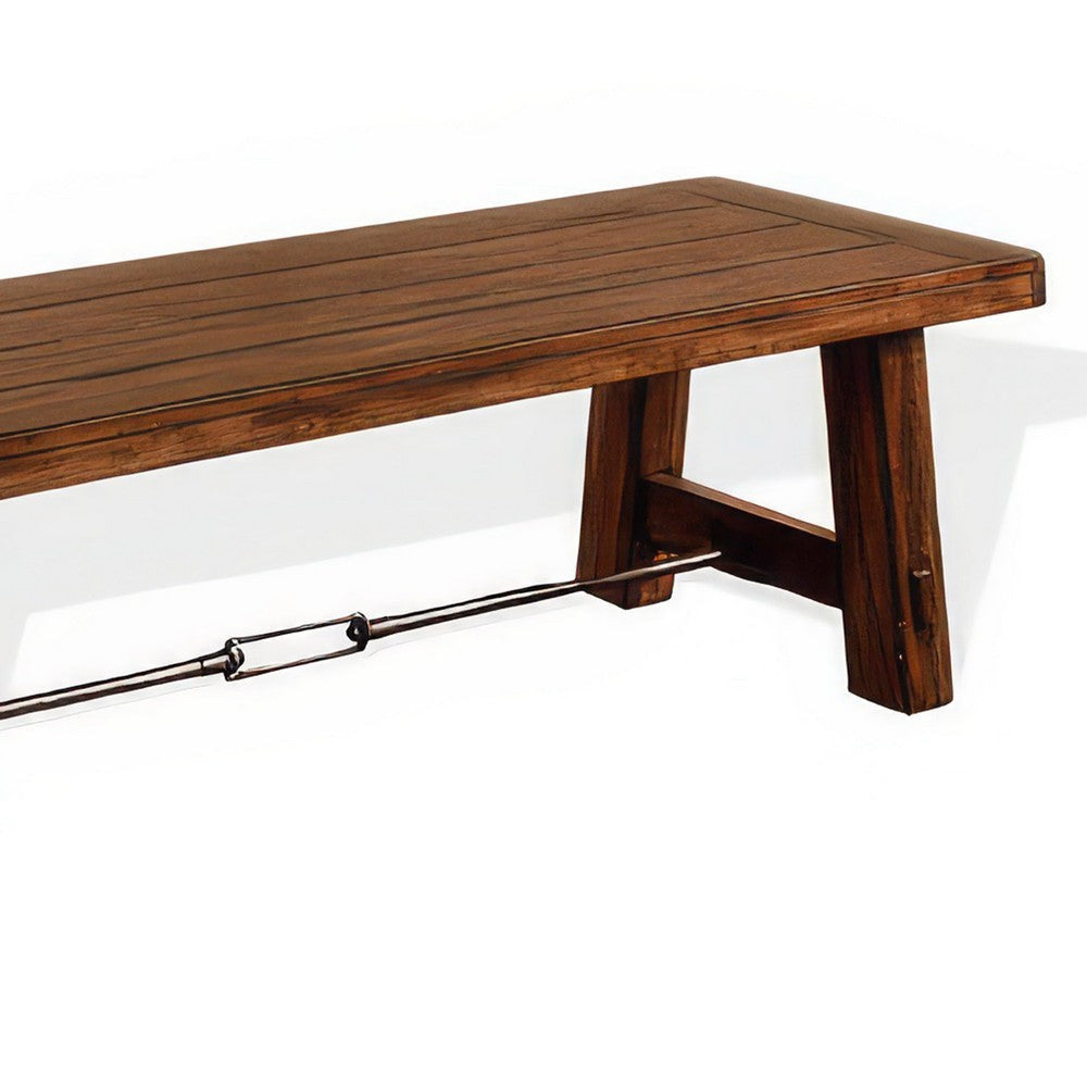 Reggie Wooden Bench | Rustic Brown Mahogany Wood Angled Legs | Turnbuckle Accents | 64’’ BM324863