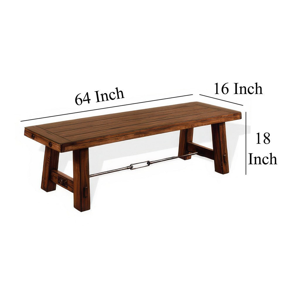 Reggie Wooden Bench | Rustic Brown Mahogany Wood Angled Legs | Turnbuckle Accents | 64’’ BM324863