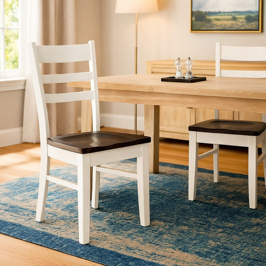 Orso Dining Chair Set of 2, Ladderback, White and Dark Brown Mahogany