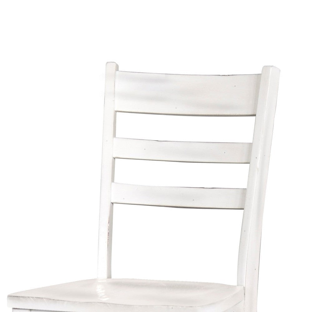 Sime Dining Chair Set of 2 Ladderback Design Off White Mahogany Wood BM324865