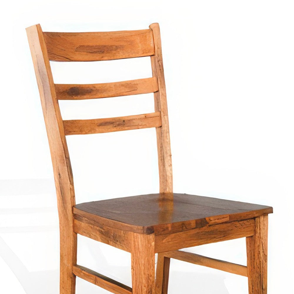 Marv Dining Chair Set of 2 Ladderback Design Light Brown Mindi Wood BM324866