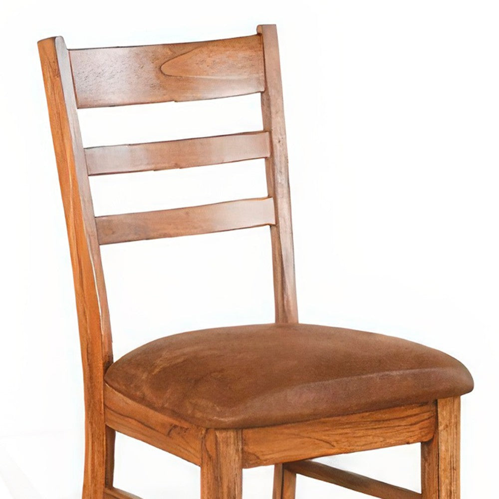 Marv Dining Chair Set of 2 Ladderback Saddle Seat Light Brown Wood BM324867