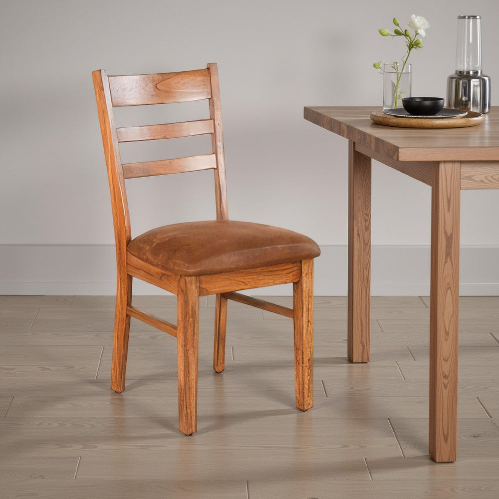 Marv Dining Chair Set of 2, Ladderback, Saddle Seat, Light Brown Wood