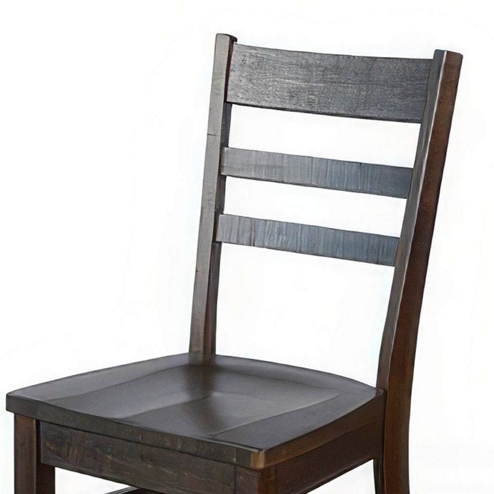 Flint Dining Chair Set of 2, Ladderback Design, Dark Brown Mahogany