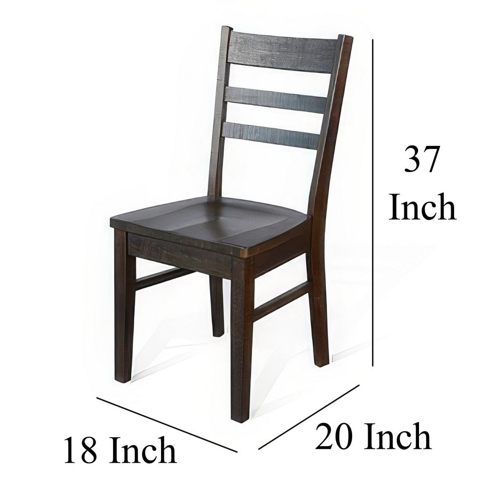 Flint Dining Chair Set of 2, Ladderback Design, Dark Brown Mahogany