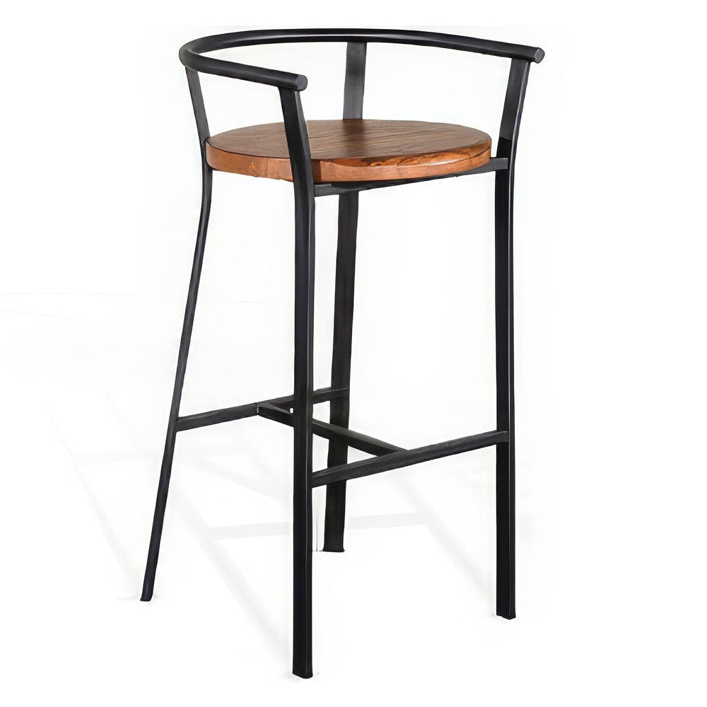 Flint Barstool Chair Set of 2, Round Seat, Dark Brown Mahogany, Black