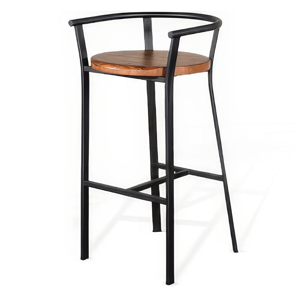 Flint Barstool Chair Set of 2 Round Seat Dark Brown Mahogany Black BM324869