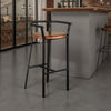 Flint Barstool Chair Set of 2, Round Seat, Dark Brown Mahogany, Black