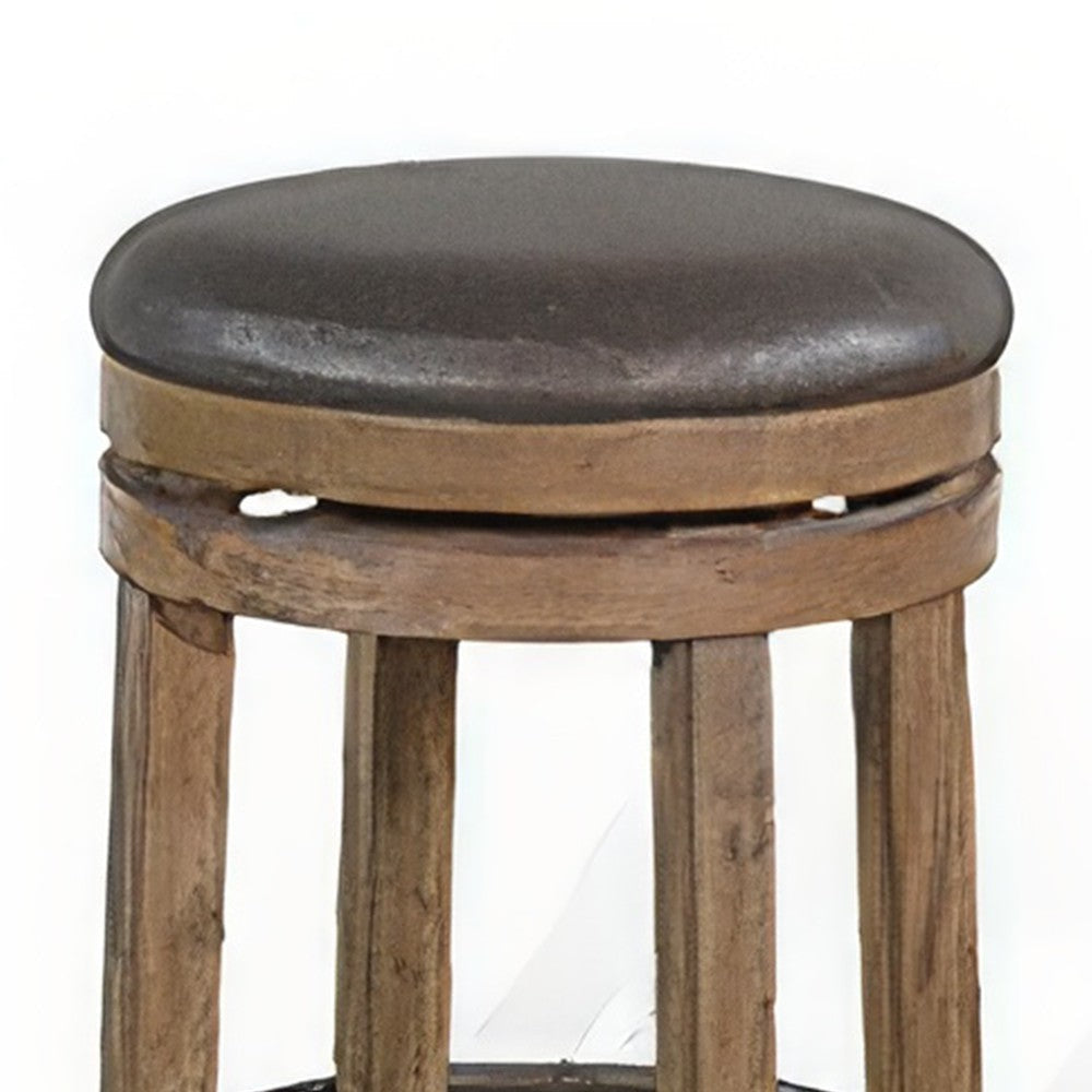 Yael Swivel Counter Stool Set of 2 Gray Faux Leather Brown Black BM324871