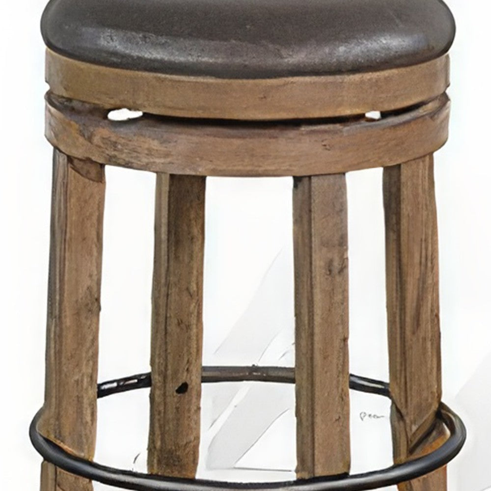 Yael Swivel Counter Stool Set of 2 Gray Faux Leather Brown Black BM324871