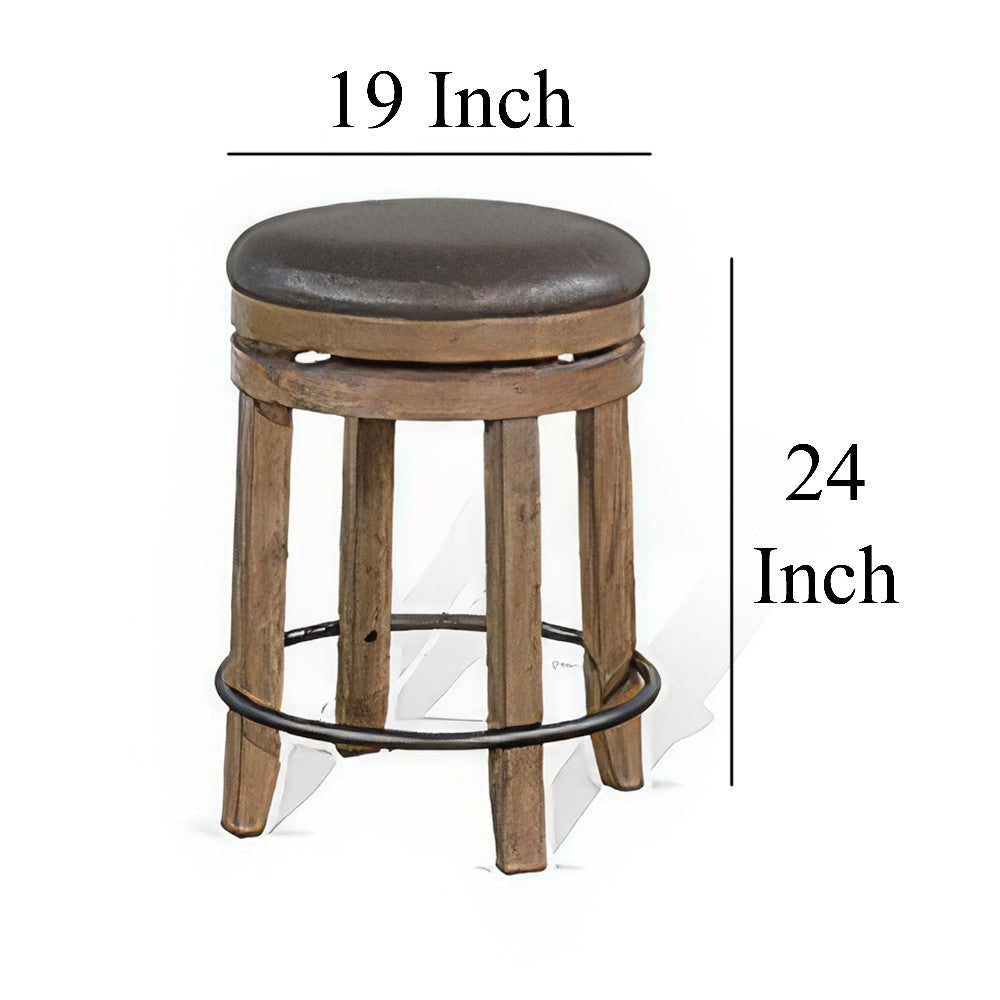 Yael Swivel Counter Stool Set of 2 Gray Faux Leather Brown Black BM324871