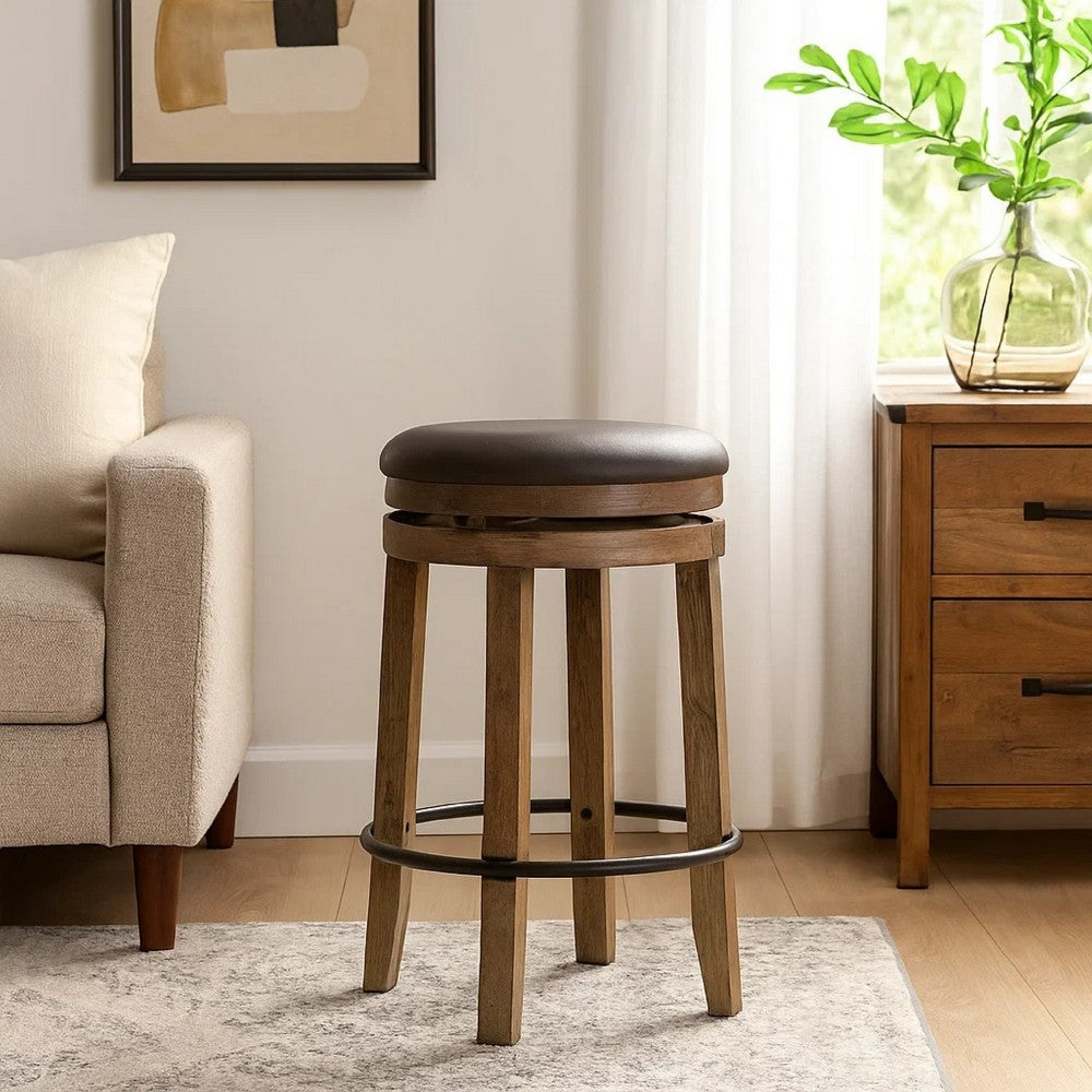 Yael Swivel Counter Stool Set of 2, Gray Faux Leather, Brown, Black