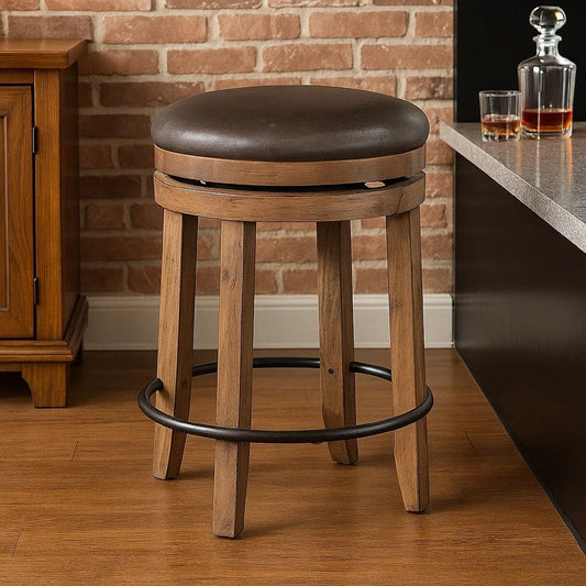 Yael Swivel Counter Stool Set of 2, Gray Faux Leather, Brown, Black