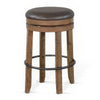 Yael Swivel Backless Barstool Set of 2 Gray Faux Leather Brown Wood BM324872