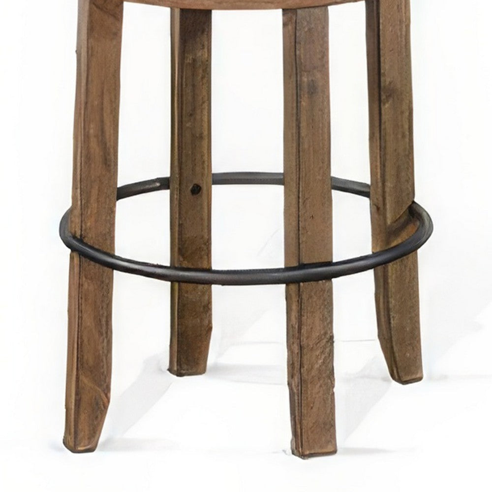 Yael Swivel Backless Barstool Set of 2 Gray Faux Leather Brown Wood BM324872