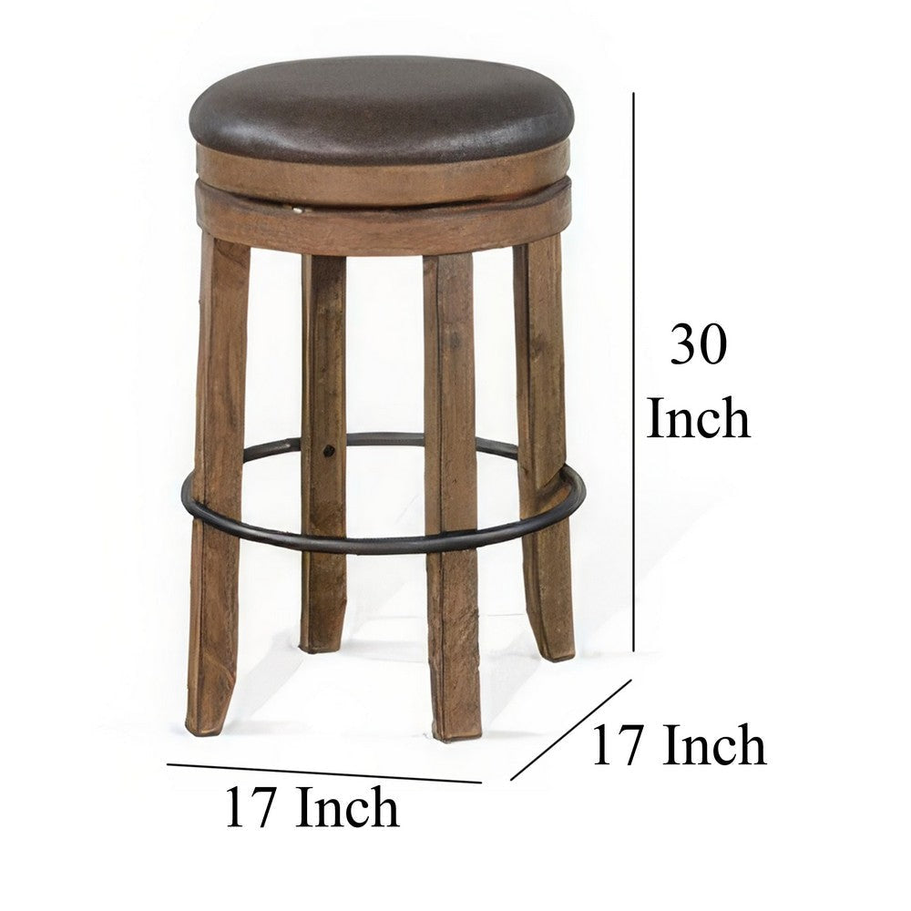 Yael Swivel Backless Barstool Set of 2 Gray Faux Leather Brown Wood BM324872