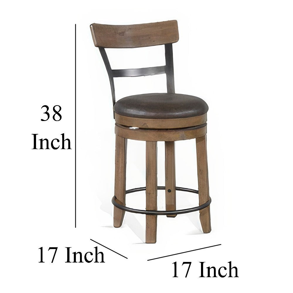 Yael Swivel Counter Stool Chair Set of 2 Gray Faux Leather Brown Wood BM324873