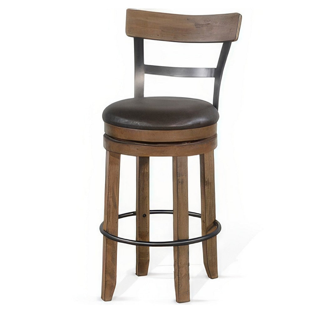 Yael Swivel Barstool Chair Set of 2 Gray Faux Leather Brown Black BM324874